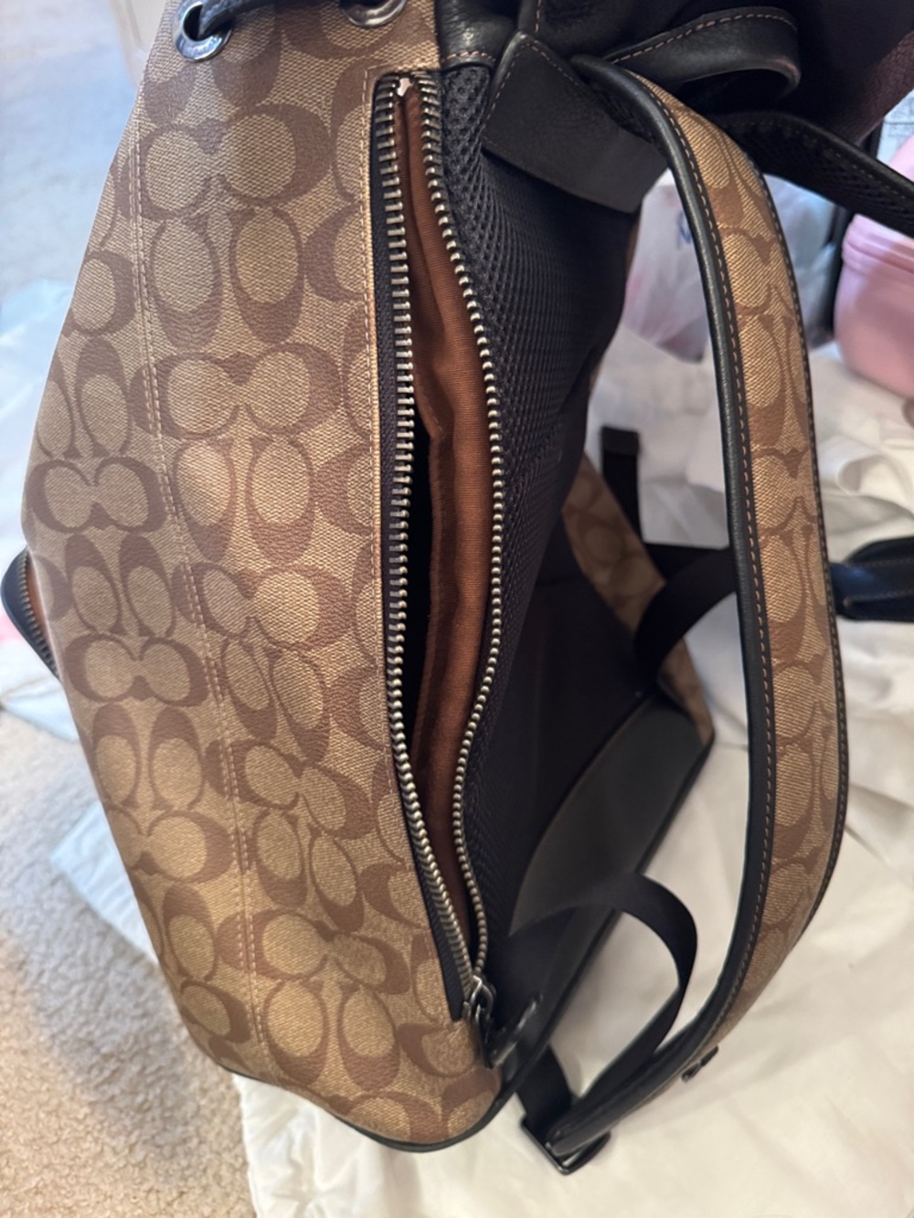 Coach Signature Canvas Backpack in Brown and Black - Picture 9 of 12